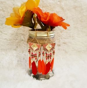 2/$14 Boho Beaded Tassled Feather Earrings